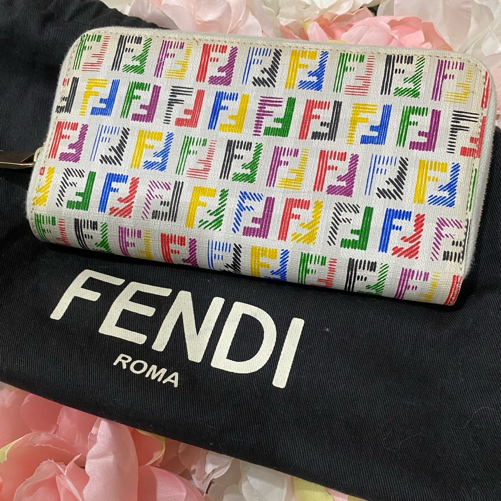 Fendi Rainbow Zucca FF Monogram Zip Wallet